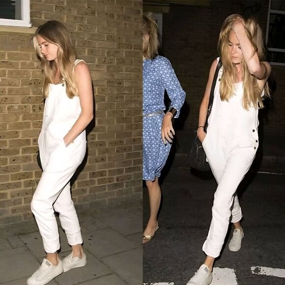 Frame Denim Le Garcon White Denim Overalls ASO Rhianna Isabella Calthorpe Size M - Picture 5 of 13